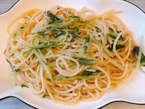 おじゃこと水菜のバター醤油パスタ